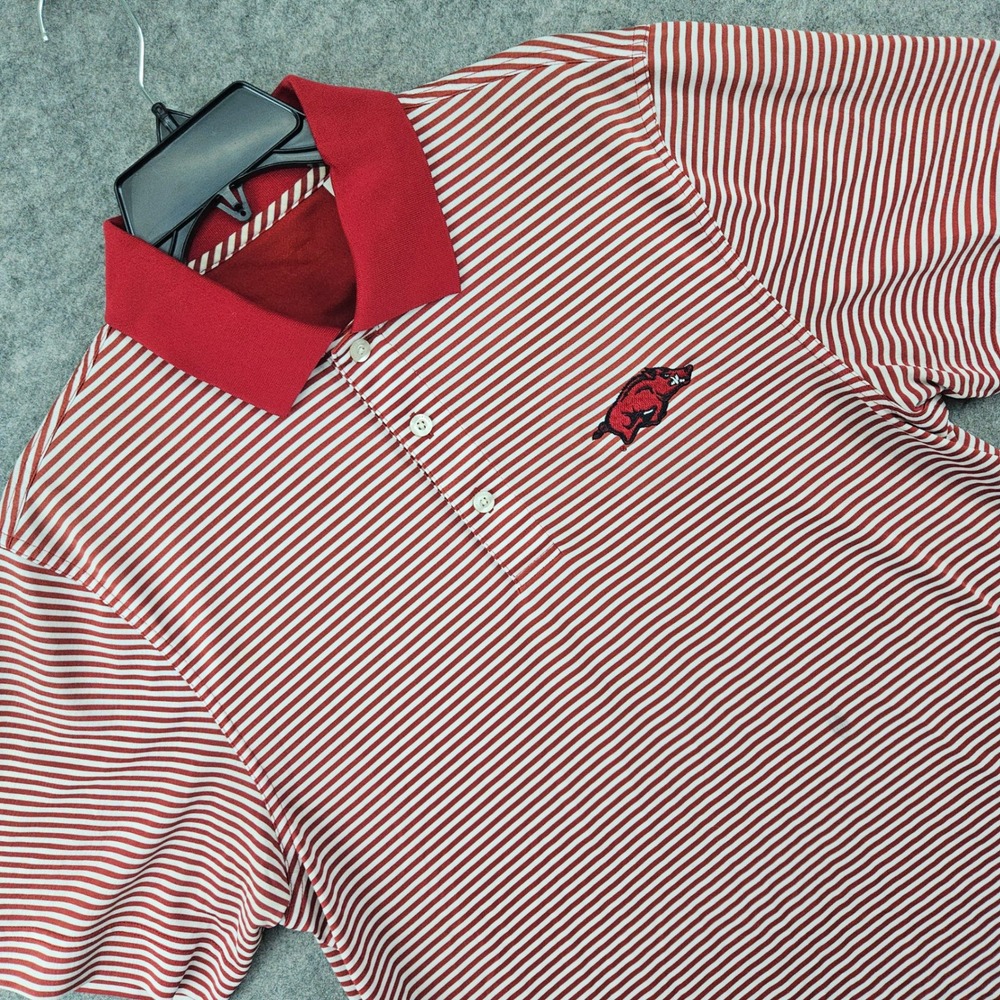Cutter & Buck Arkansas Razorbacks Polo Men's Small Red White Stripes SPOTS NCAA